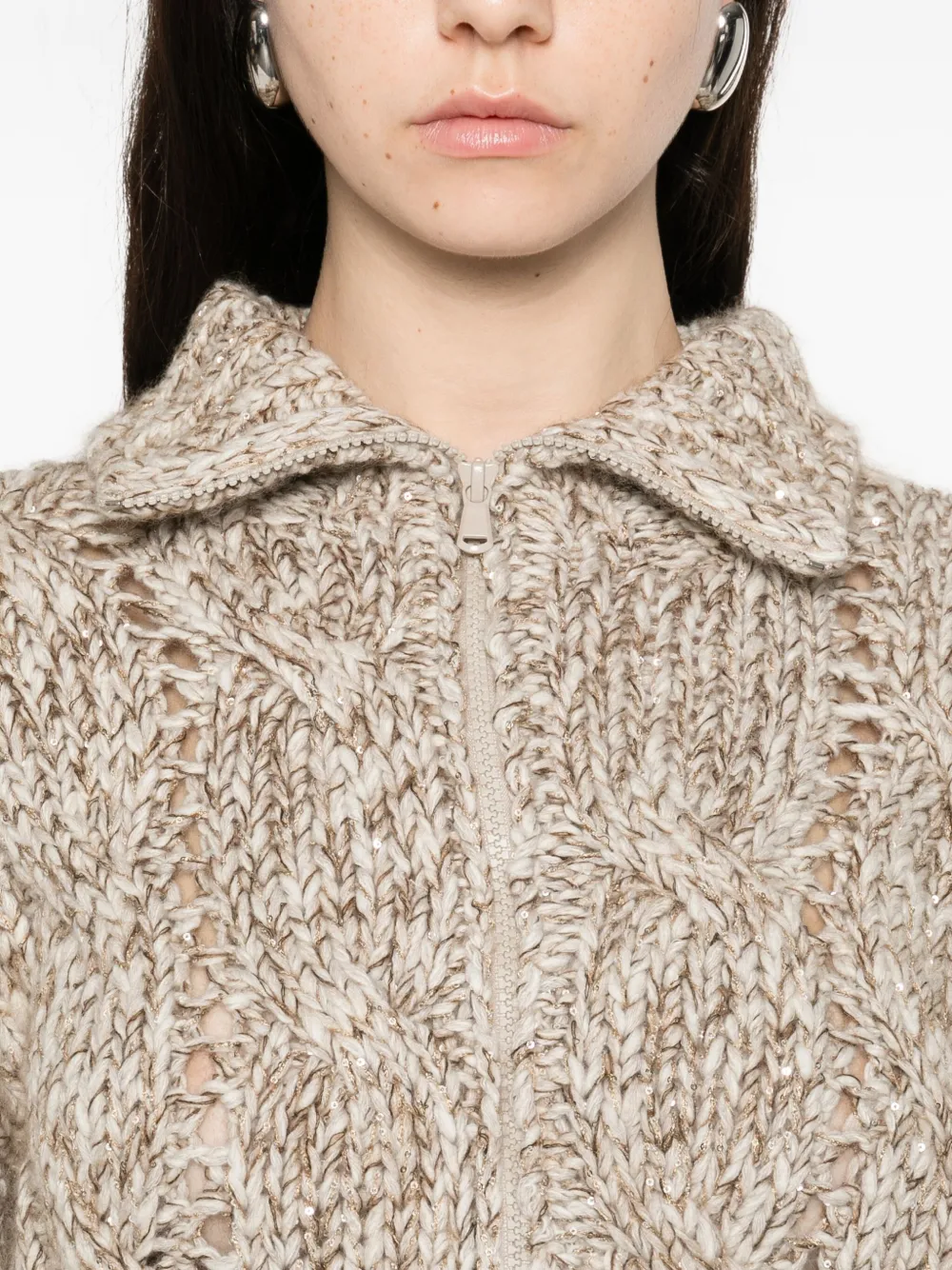 Brunello Cucinelli Kabelgebreid jack met ritssluiting Beige