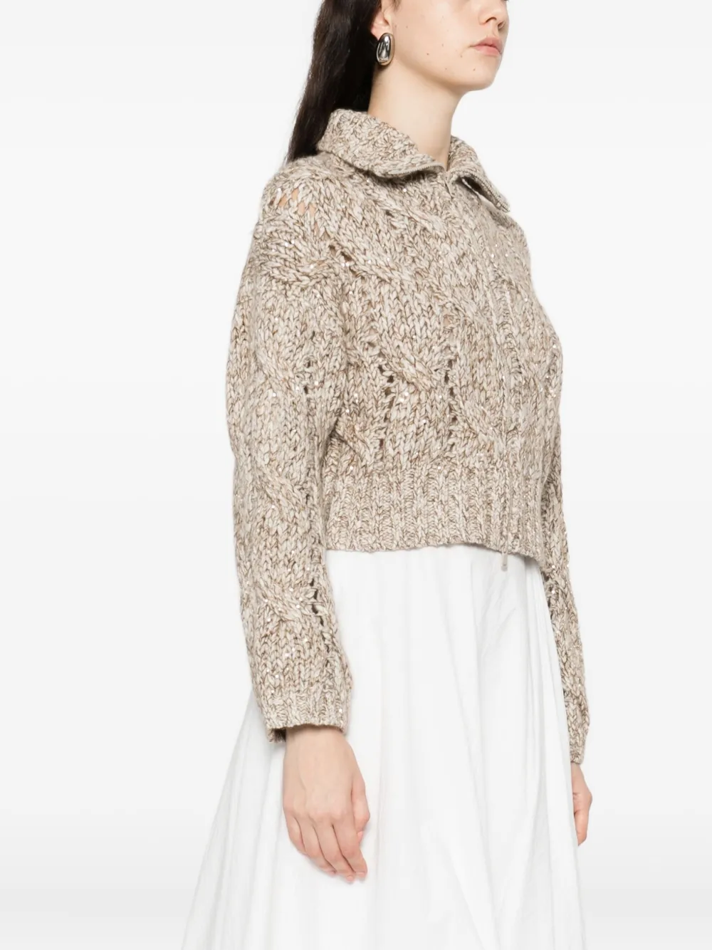 Brunello Cucinelli Kabelgebreid jack met ritssluiting Beige