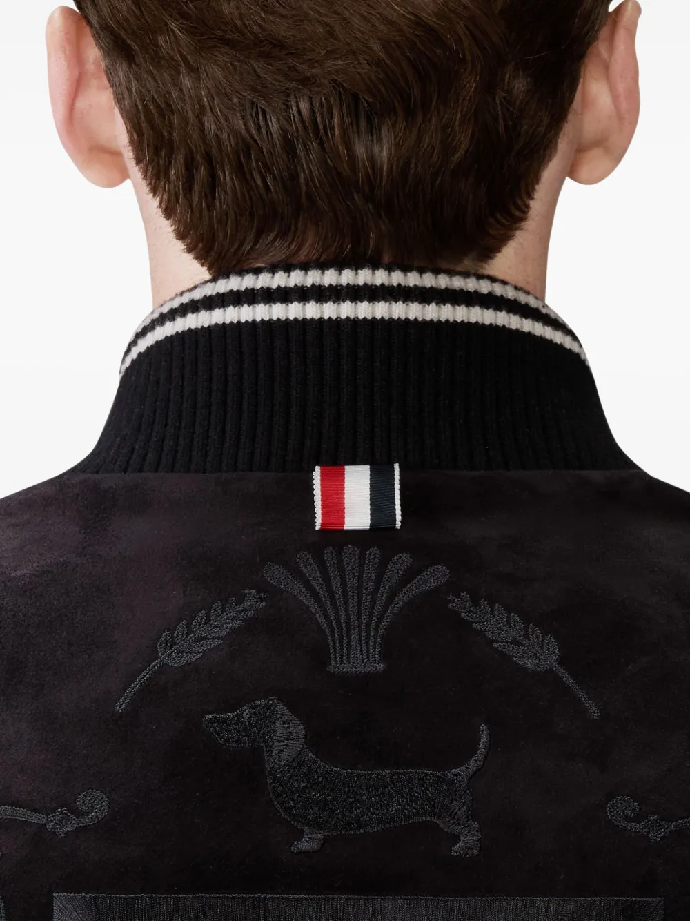 Thom Browne Ribgebreid suède bomberjack Zwart