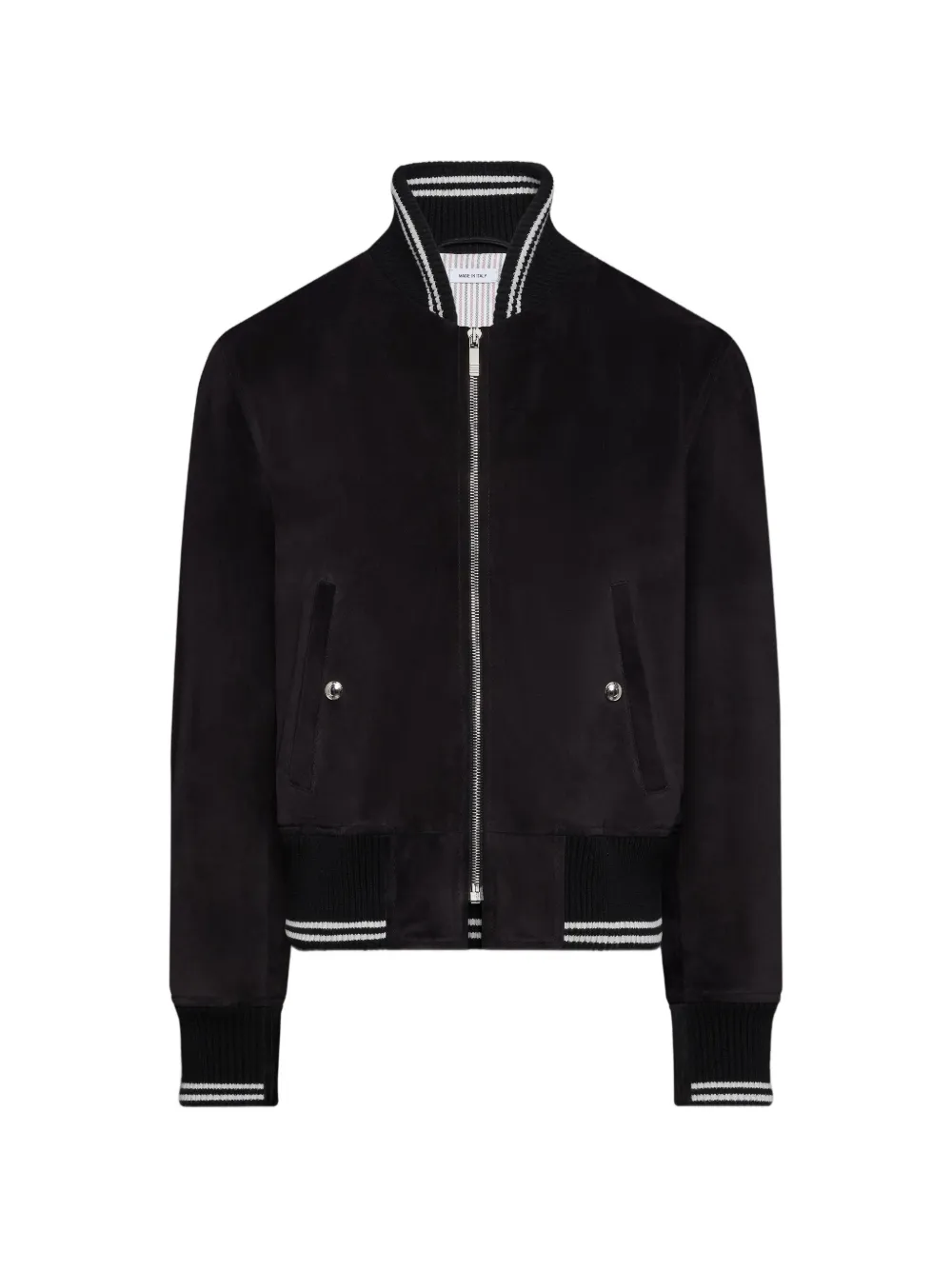 Thom Browne Ribgebreid suède bomberjack Zwart