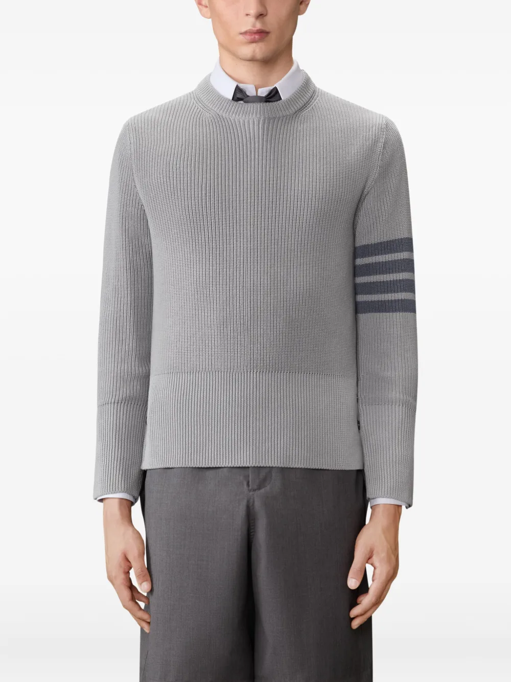 Thom Browne 4-bar Cotton Sweater In Gray