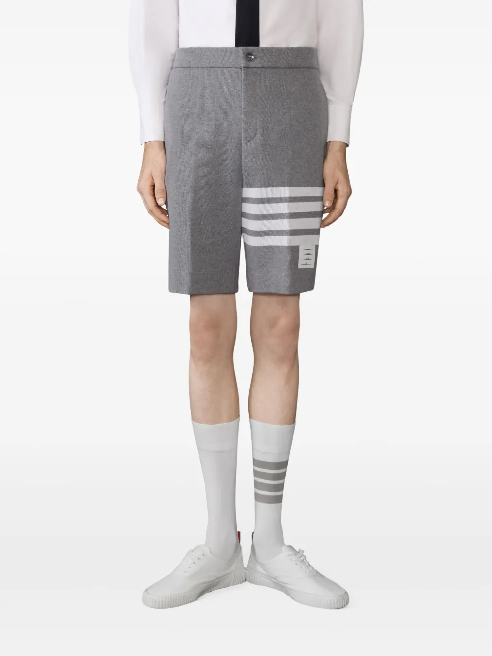 Thom Browne Double Face gebreide bermuda shorts met 4 strepen Grijs
