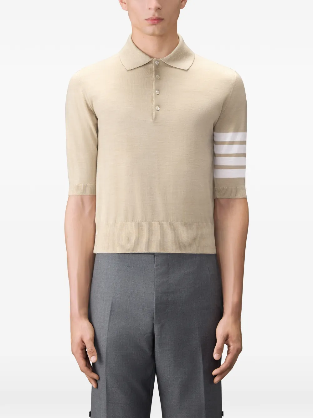 Thom Browne Fijngebreide polo van merinowol Beige