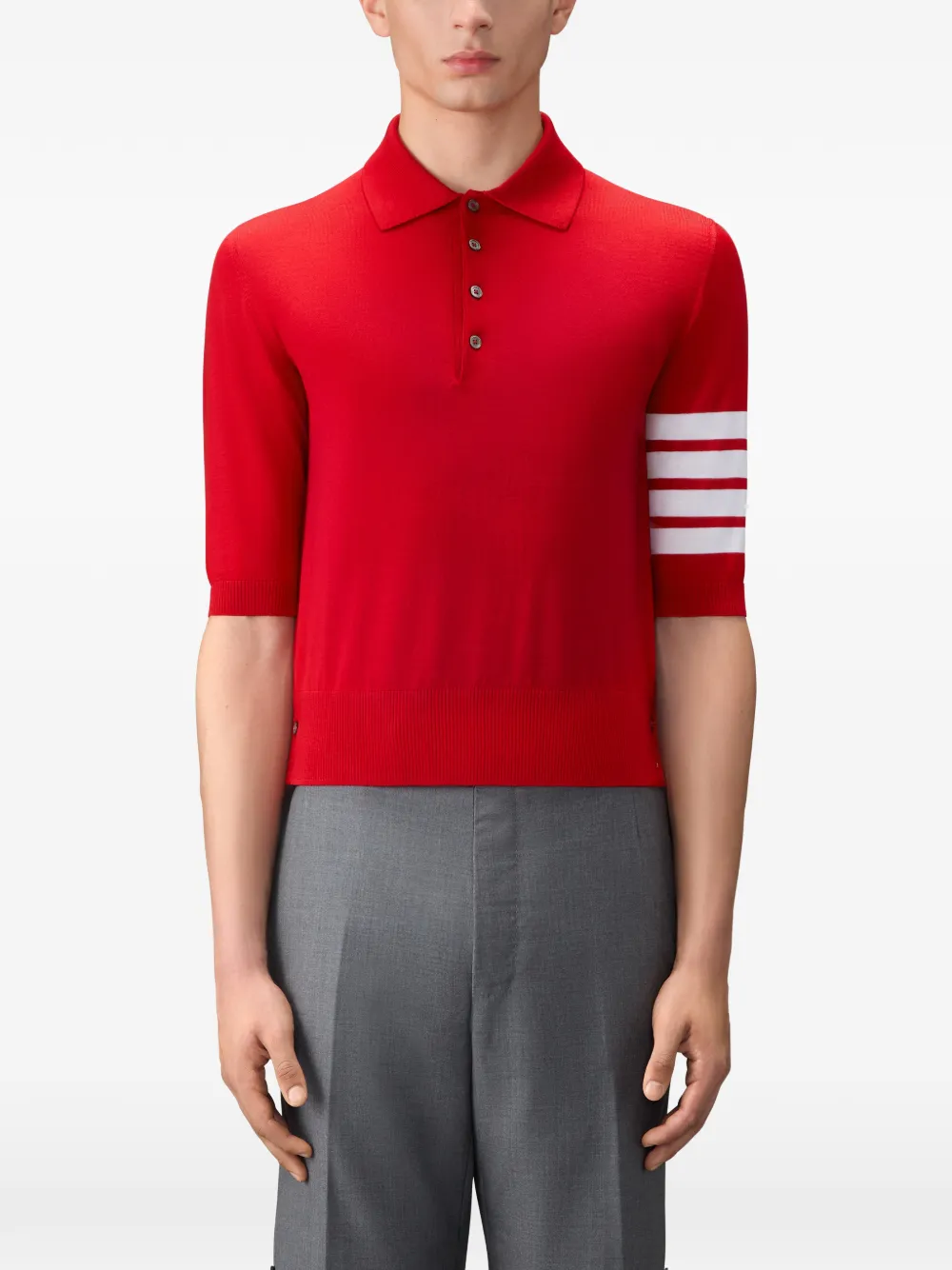 Thom Browne Poloshirt van merinowol met vier strepen Rood