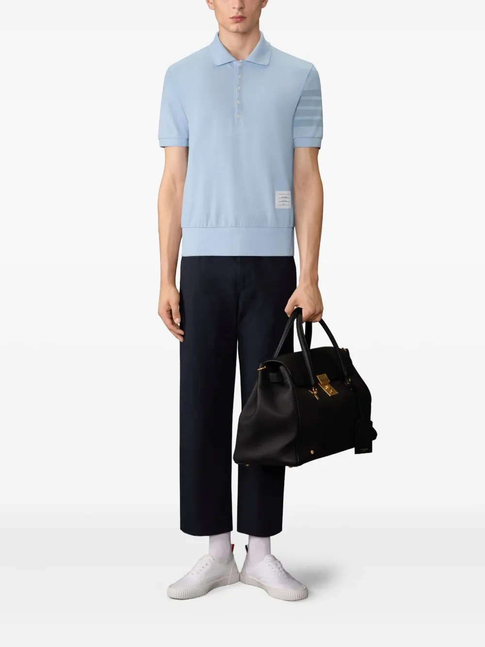 Thom Browne 4-Bar poloshirt met knoopsluiting en streepdetail - Blauw