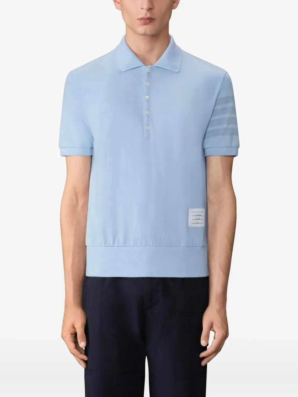 Thom Browne 4-Bar poloshirt met knoopsluiting en streepdetail Blauw