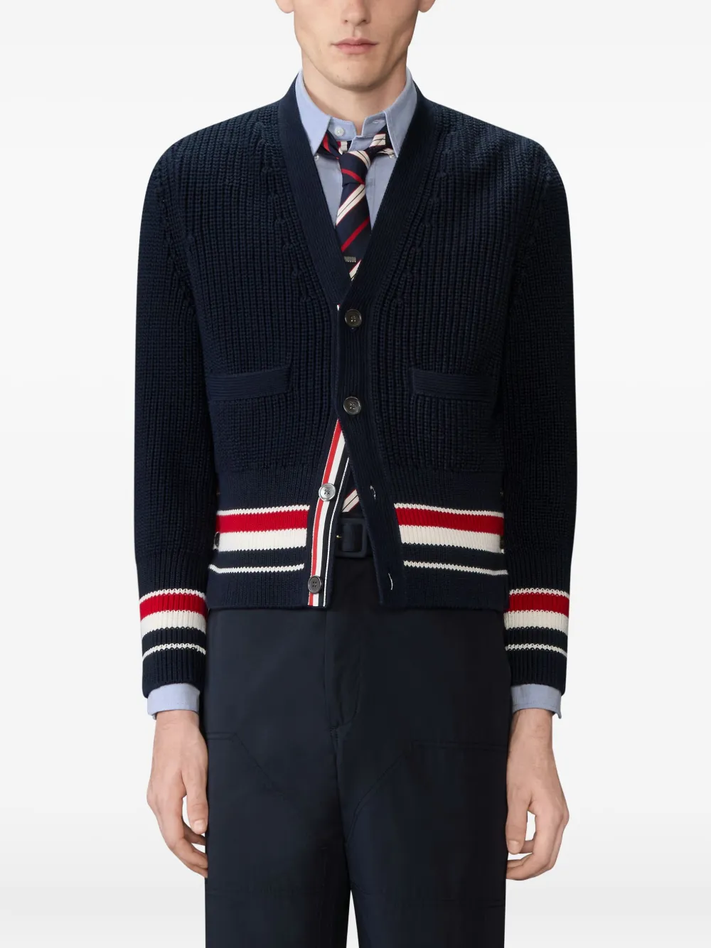 Thom Browne Katoenen vest met V-hals en knoopsluiting Blauw