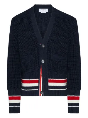 【超美品】GUCCIウェブ ストライプ付き コットンニット Vネックカーディガン Gucci ウェブストライプ カーディガン | ブルー | FARFETCH JP