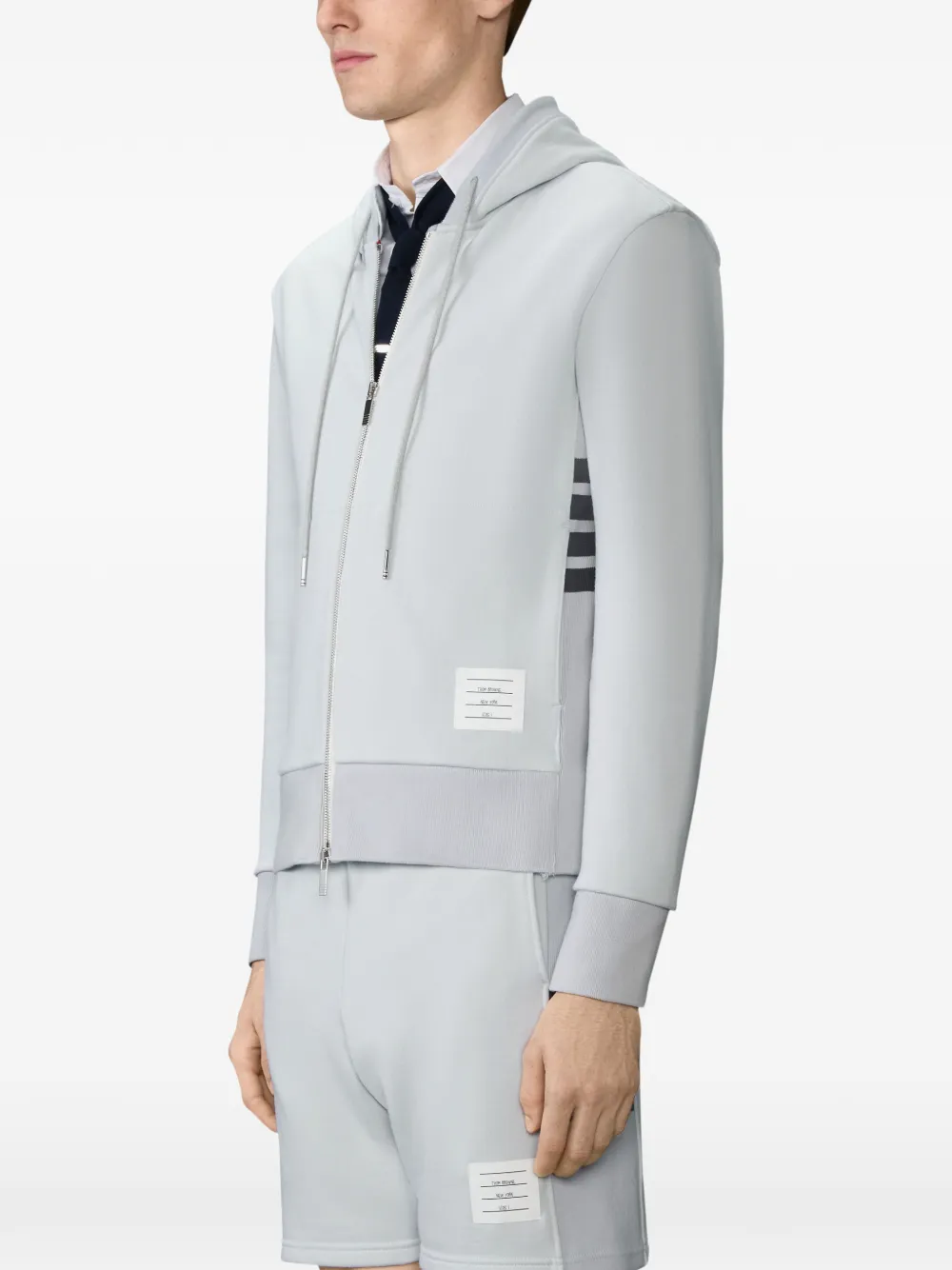 Thom Browne Loopback jersey 4-Bar hoodie met rits Grijs