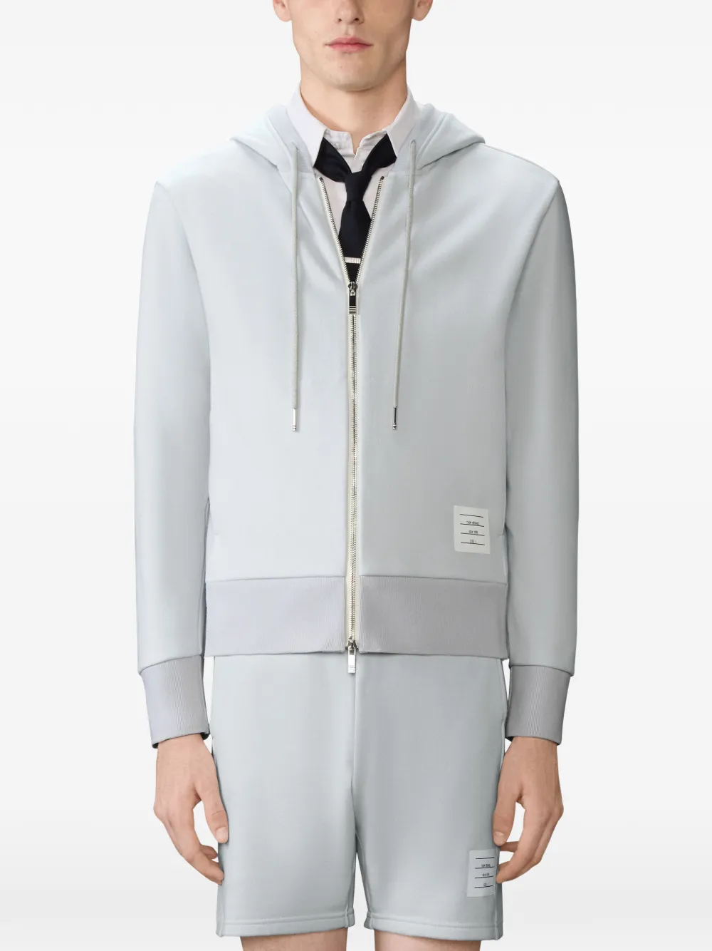Thom Browne Loopback jersey 4-Bar hoodie met rits Grijs