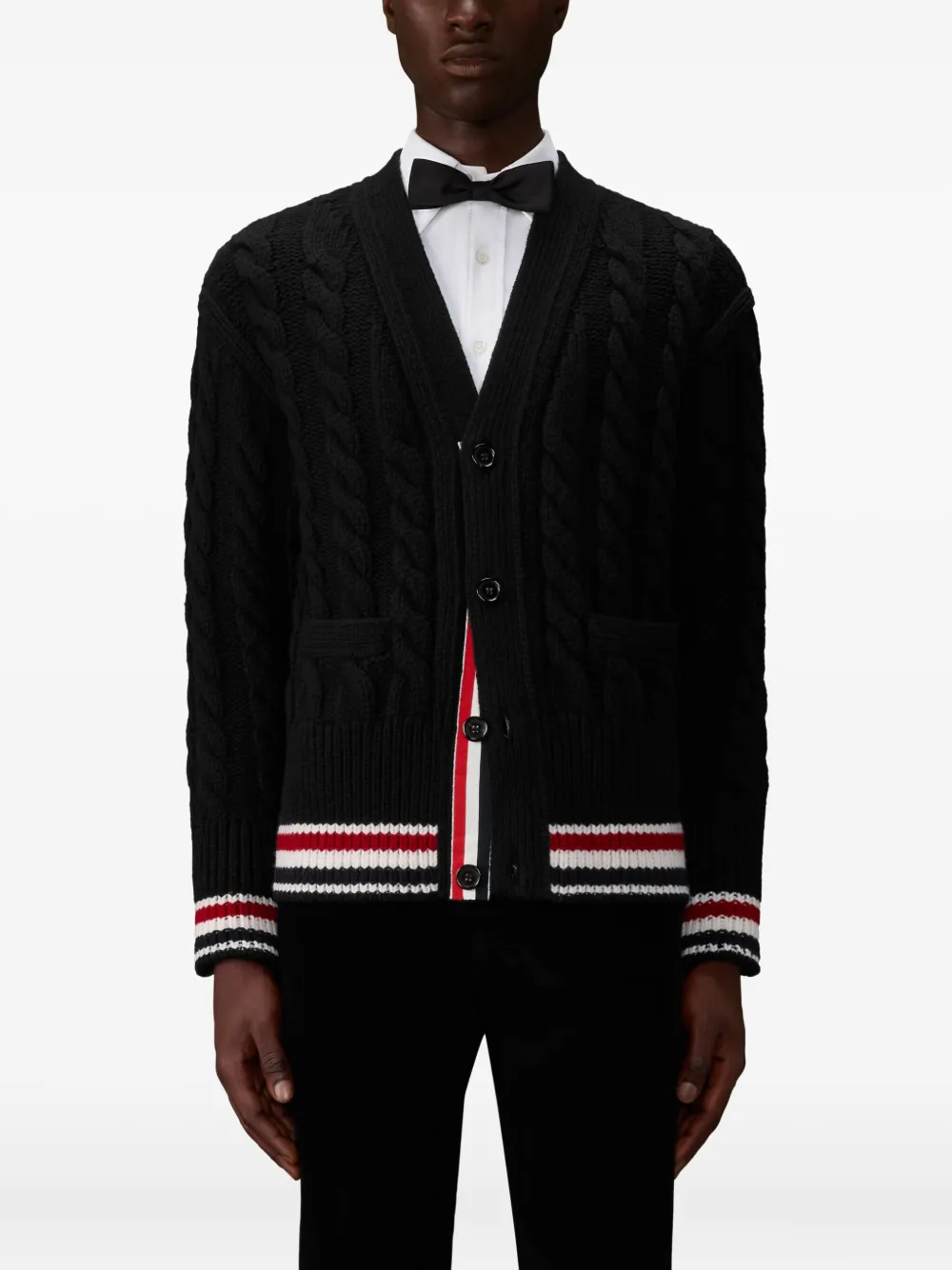 Thom Browne Vest met V-hals en gestreepte afwerking Zwart