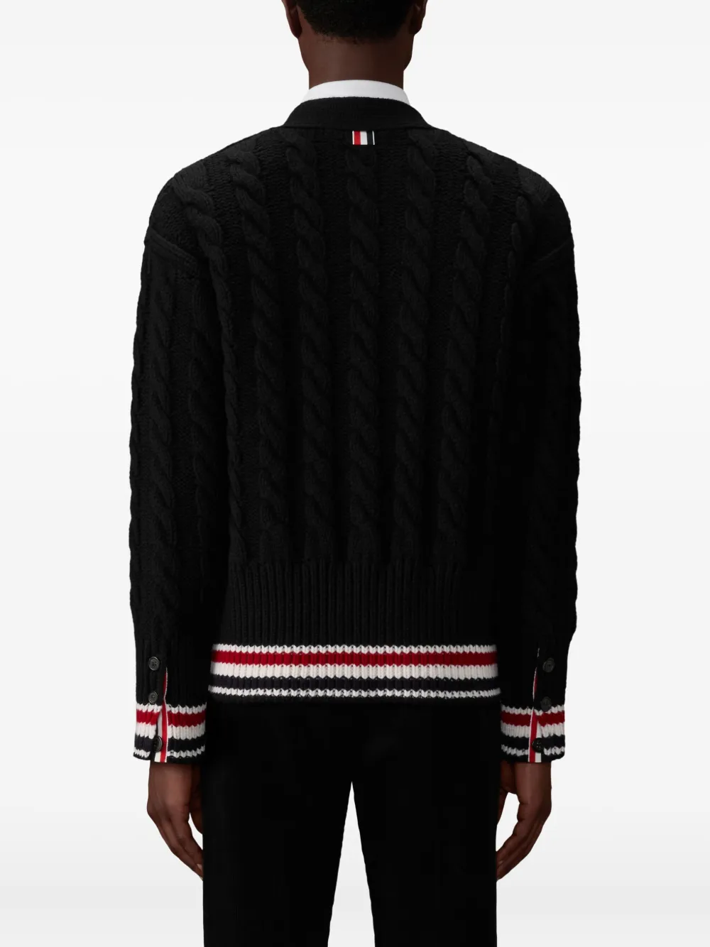Thom Browne Vest met V-hals en gestreepte afwerking Zwart