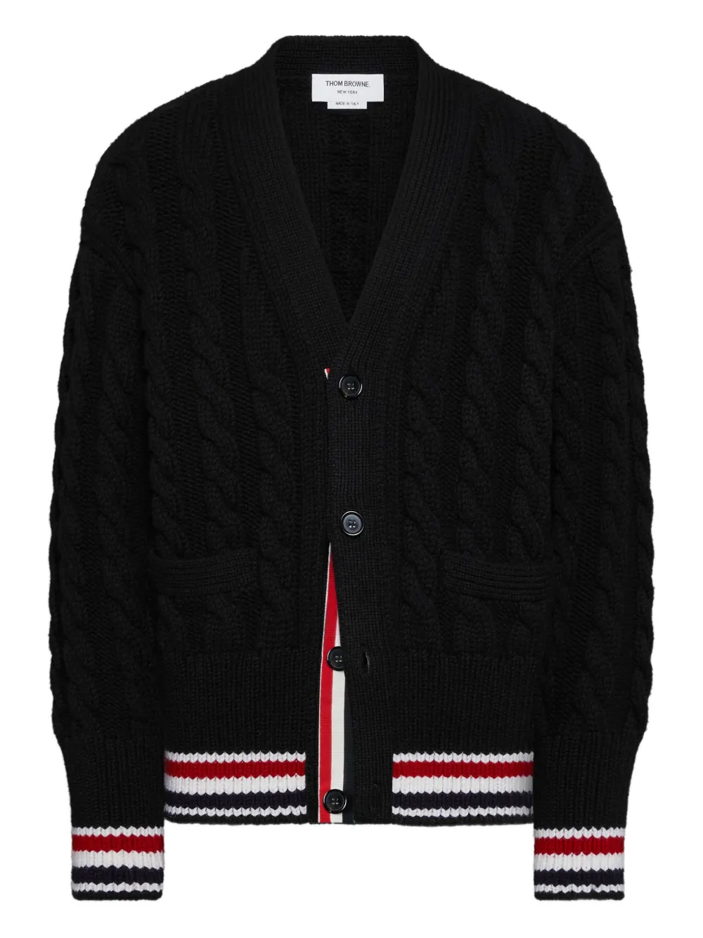 Thom Browne Cardigan gola V com listras na barra | Preto | Image 1