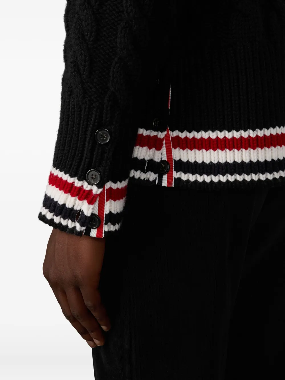 Thom Browne Vest met V-hals en gestreepte afwerking Zwart