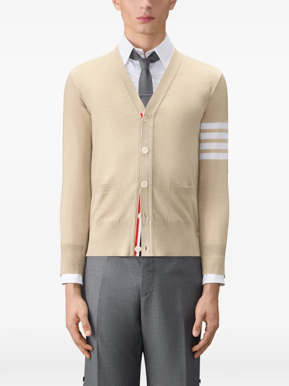 Thom Browne 4-bar klassiek vest van merinowol met V-hals Beige