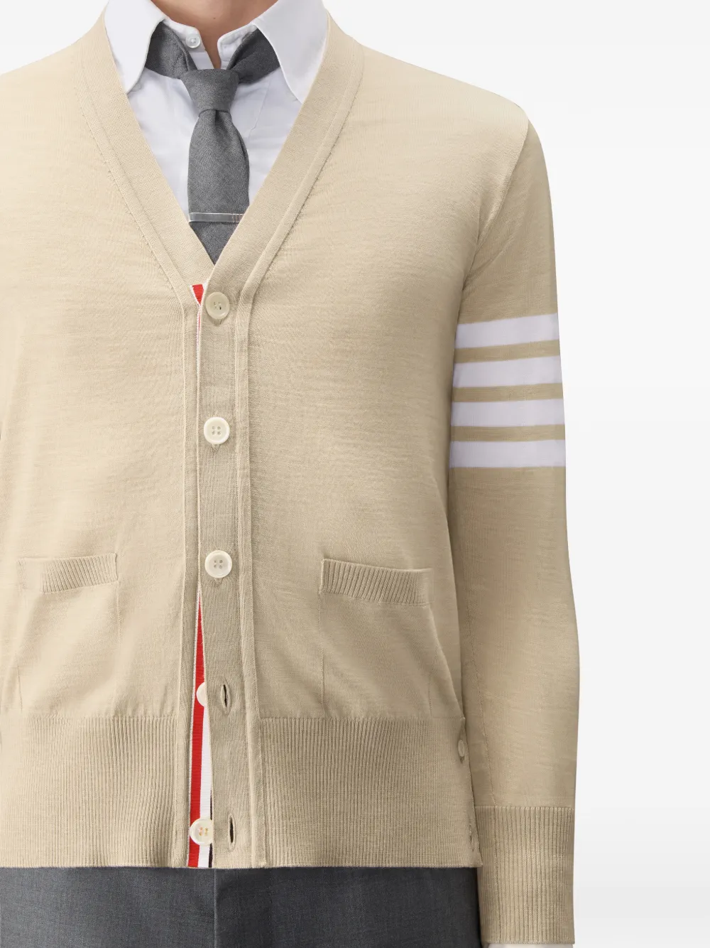 Thom Browne 4-bar klassiek vest van merinowol met V-hals Beige