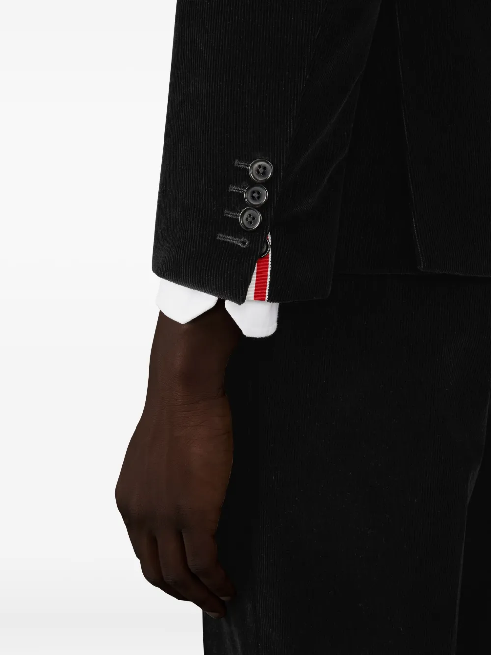 Thom Browne Blazer met knoopsluiting en ribfluwelen textuur Zwart