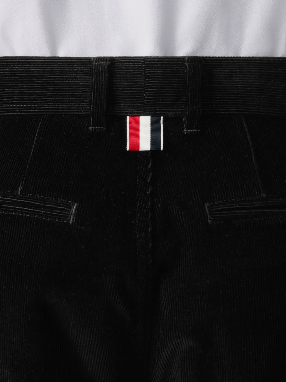 Thom Browne Chino met verborgen sluiting en ribfluwelen textuur Zwart