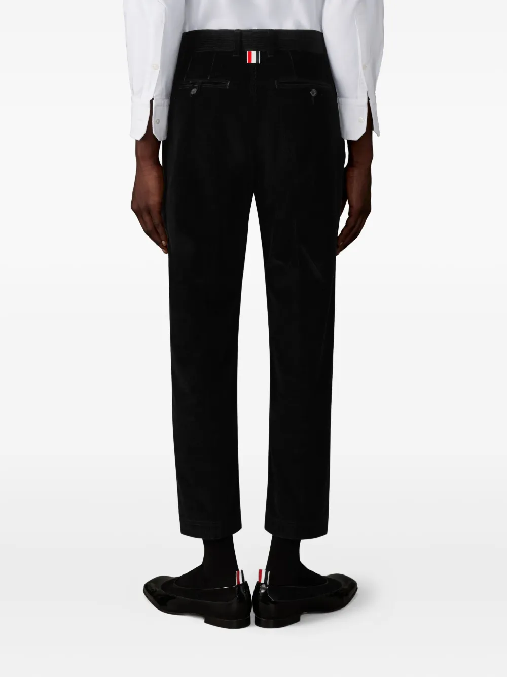 Thom Browne Chino met verborgen sluiting en ribfluwelen textuur Zwart