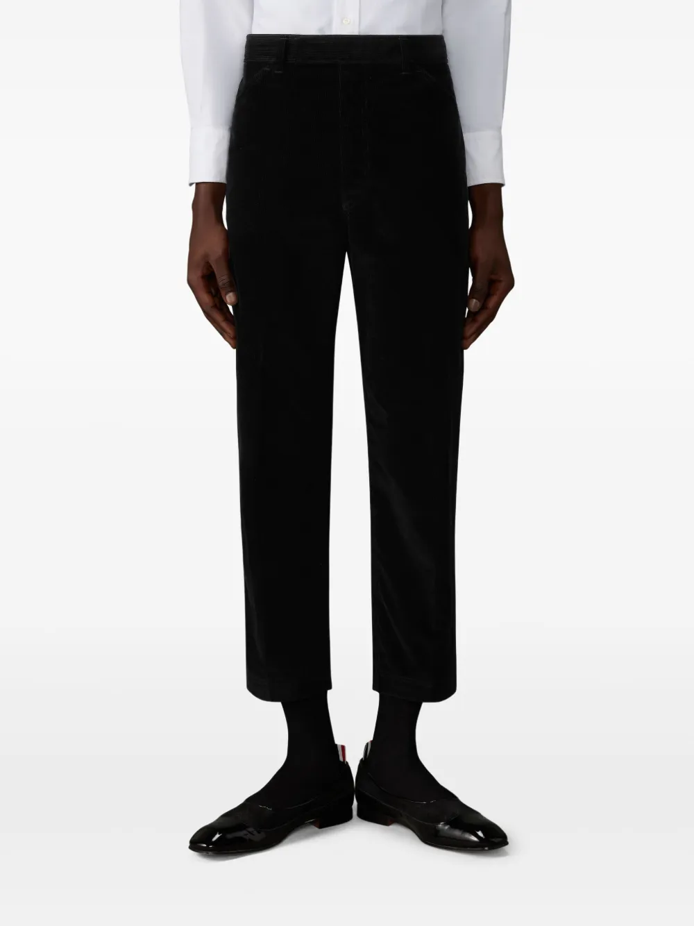 Thom Browne Chino met verborgen sluiting en ribfluwelen textuur Zwart