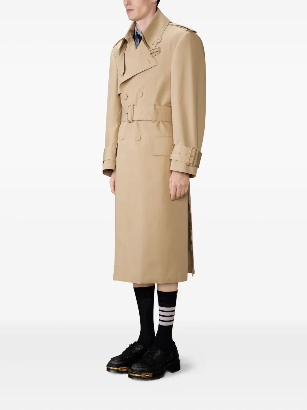  Thom Browne Belted Cotton Trench Coat - Neutrals 