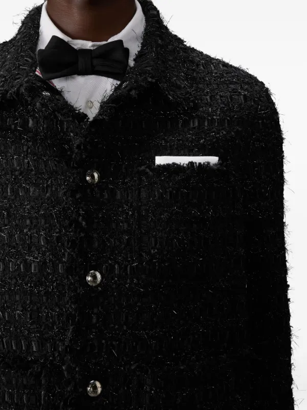 Thom Browne Satin Ribbon Tweed Fray Edge Utility Jacket | Black