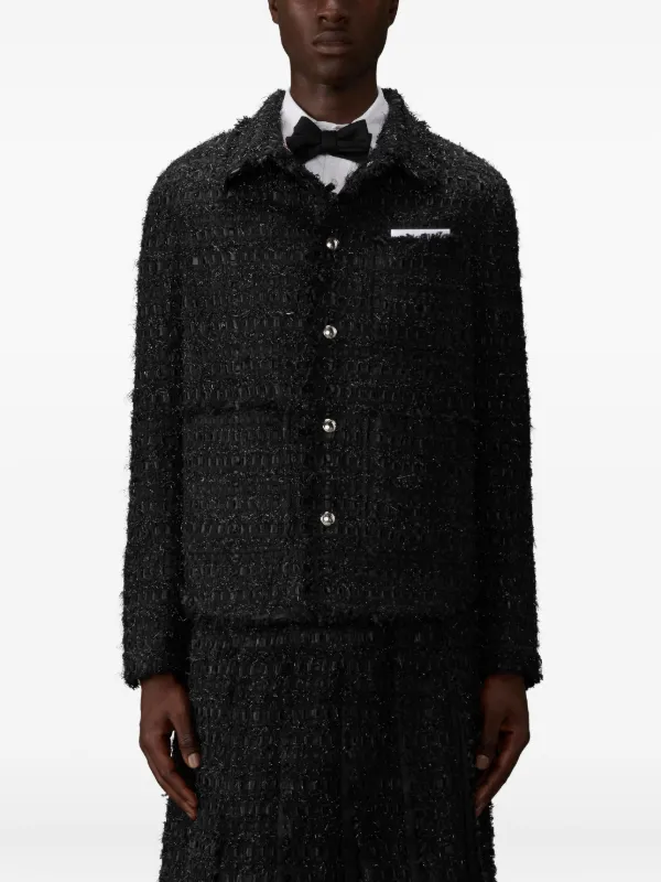 Thom Browne Satin Ribbon Tweed Fray Edge Utility Jacket | Black