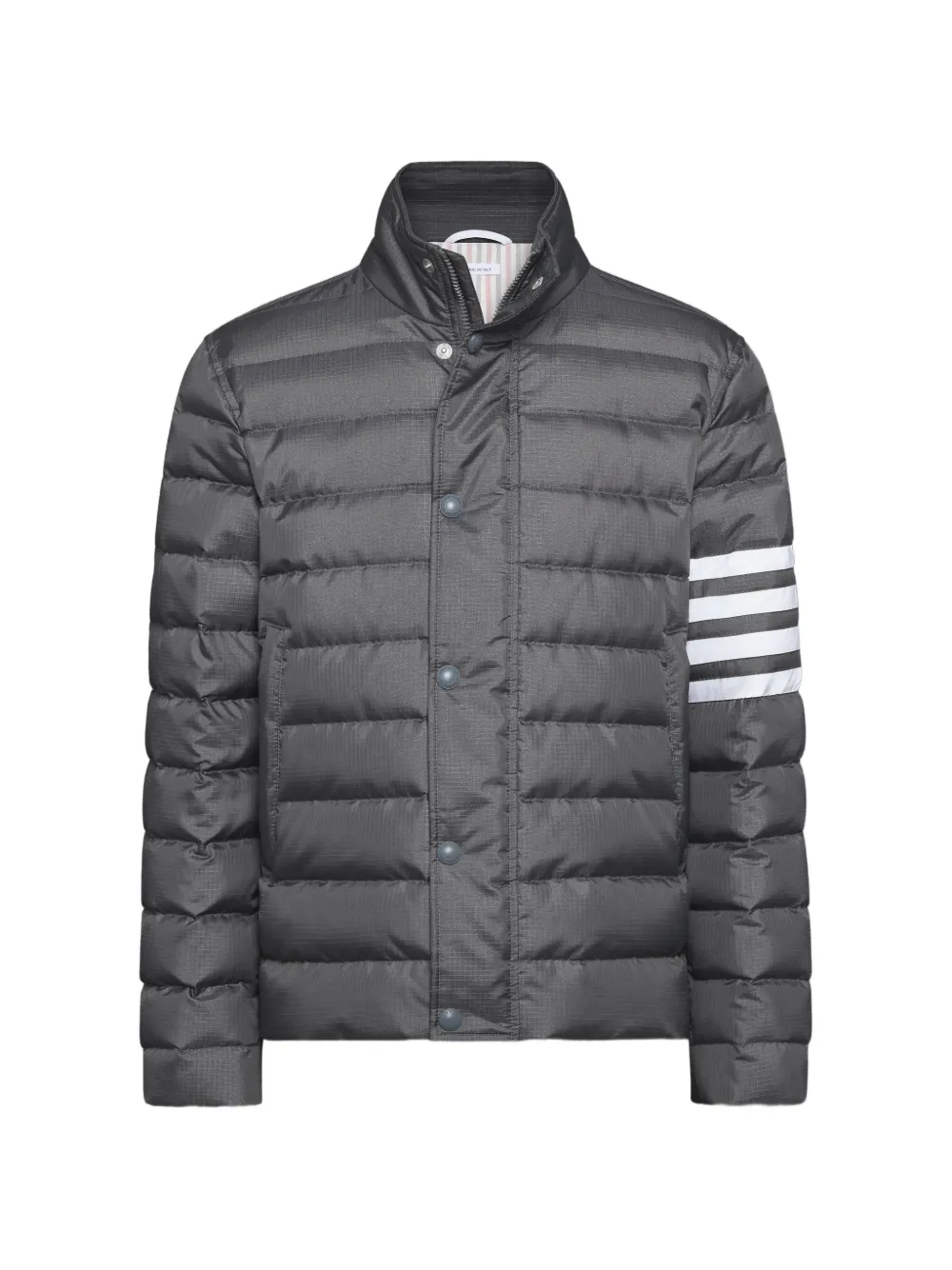 Thom Browne Glanzend ripstop lichtgewicht donsjack met 4 strepen Grijs