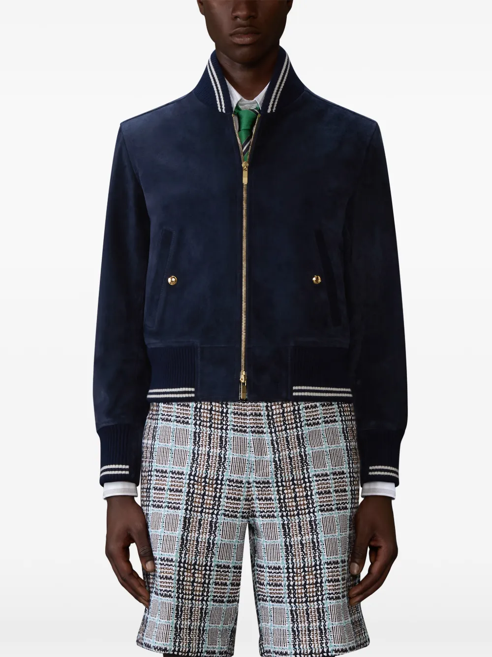Thom Browne Suède ribgebreid shirtjack Blauw