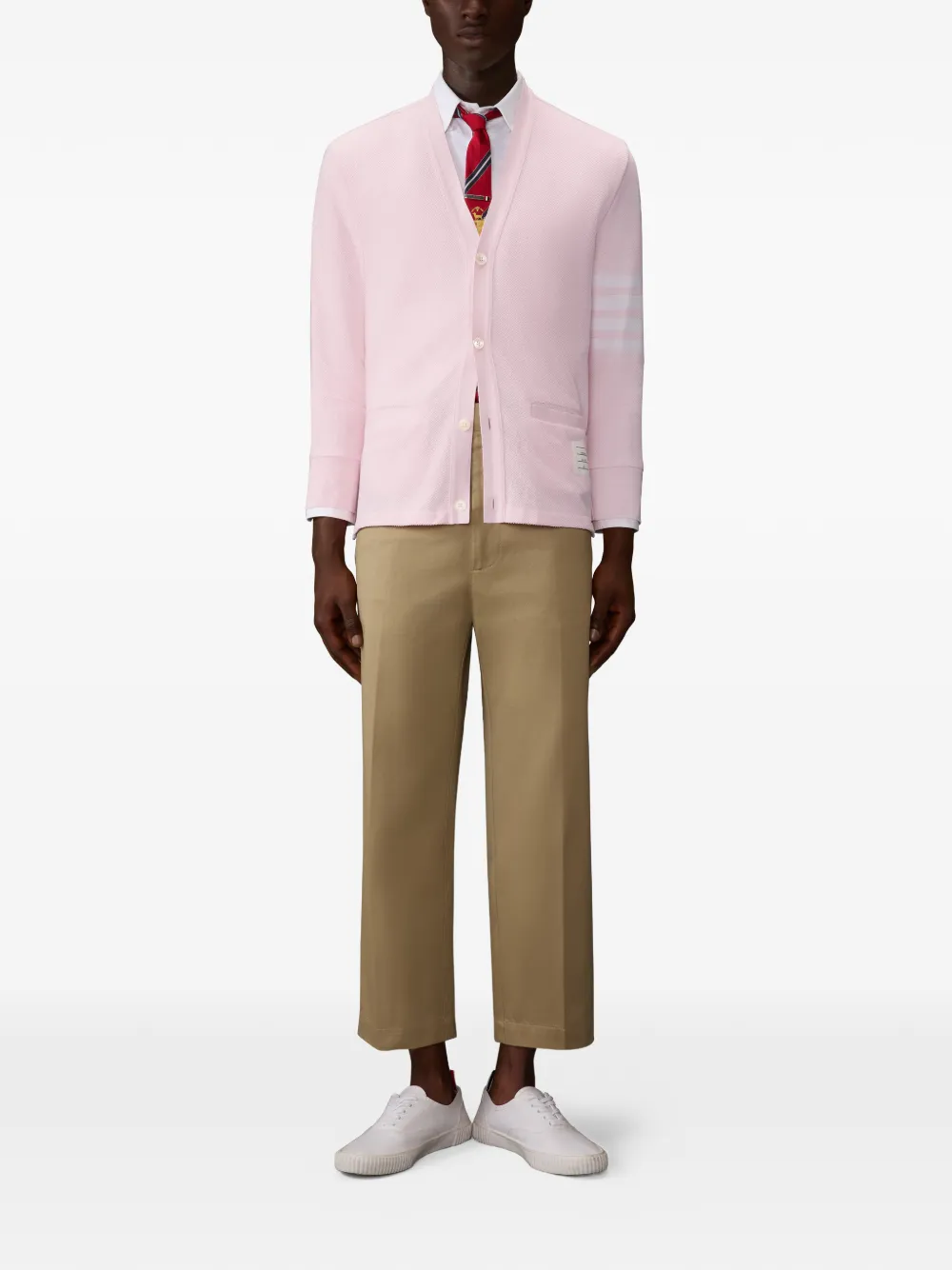  Thom Browne Textured Pique Cardigan - Pink 