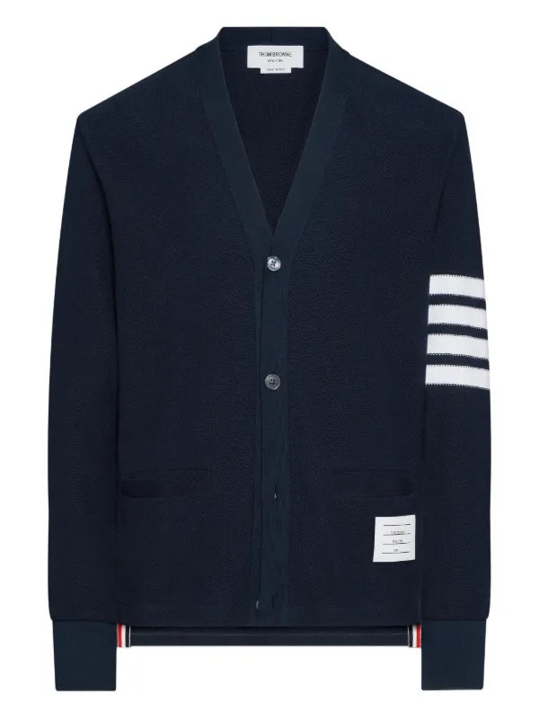 Thom Browne Textured Pique 4-Bar Cardigan in Blue