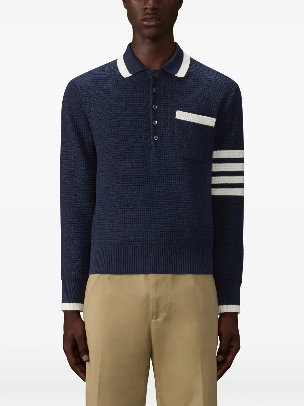 Thom Browne Poloshirt met vier strepen en lange mouwen Blauw