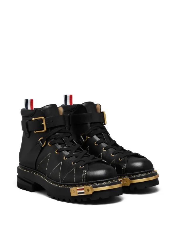 BLACK FLEESE Thom Browne ダブルモンク US8.5D Thom Browne Vitello Calf Hiking Sole Boots | Black | FARFETCH