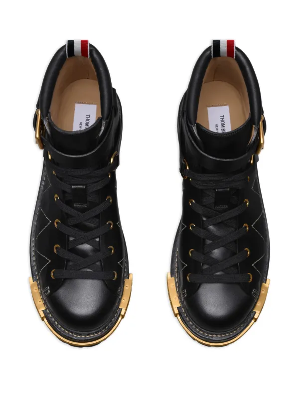 Thom Browne Vitello Calf Hiking Sole Boots | Black | FARFETCH