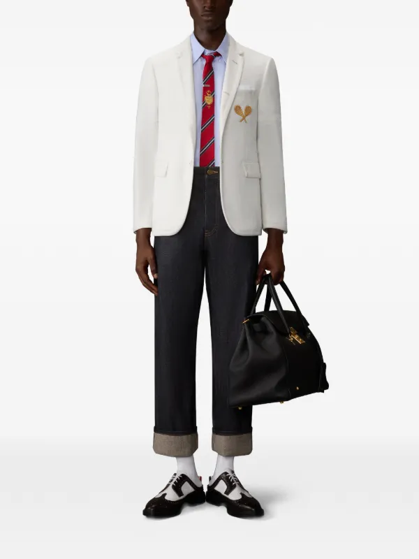 Thom Browne Wool Seersucker Tennis Embroidery Sportcoat With