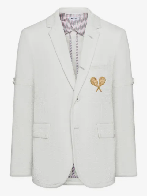 Thom Browne wool seersucker tennis embroidery sportcoat with armbands
