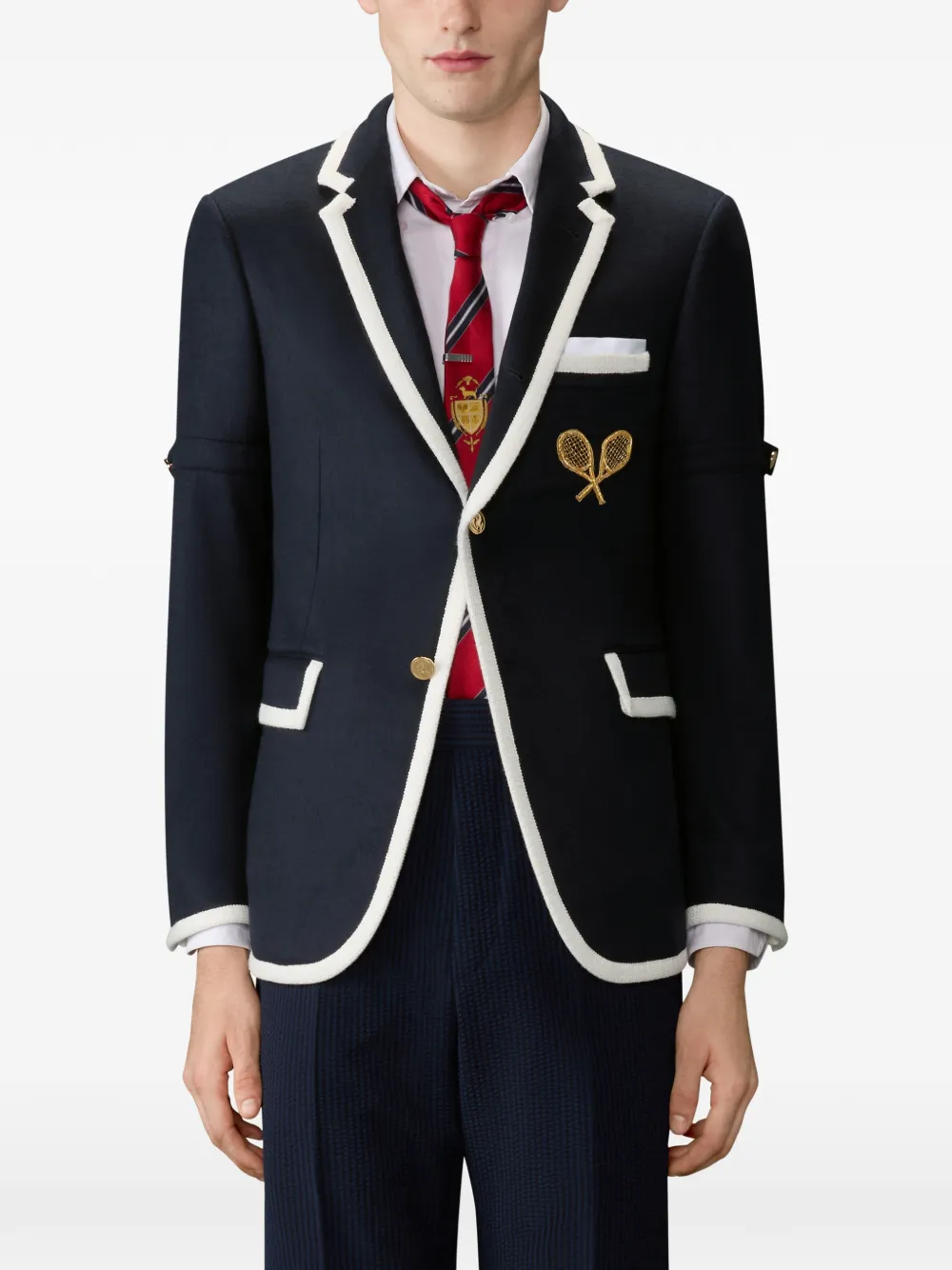  Thom Browne Embroidery Armband Blazer - Blue 