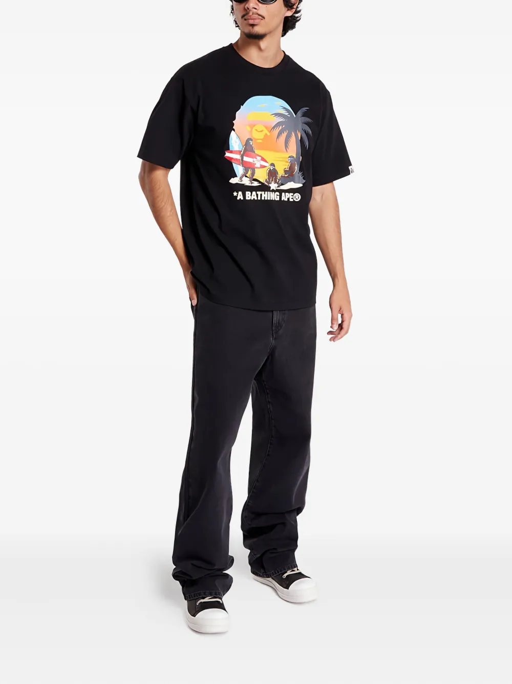 A Bathing Ape Beach-print T-shirt In Black