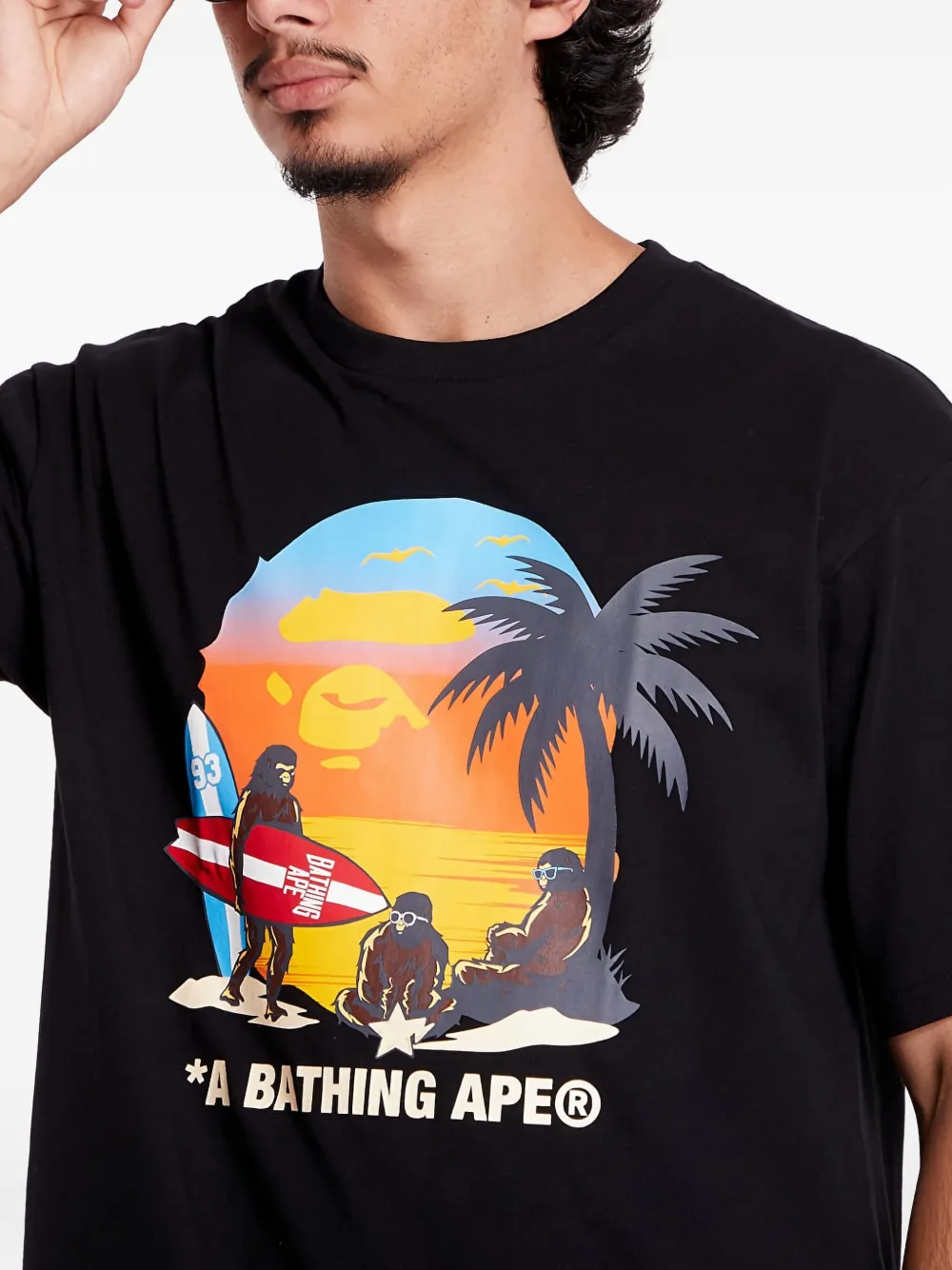A Bathing Ape Beach-print T-shirt In Black
