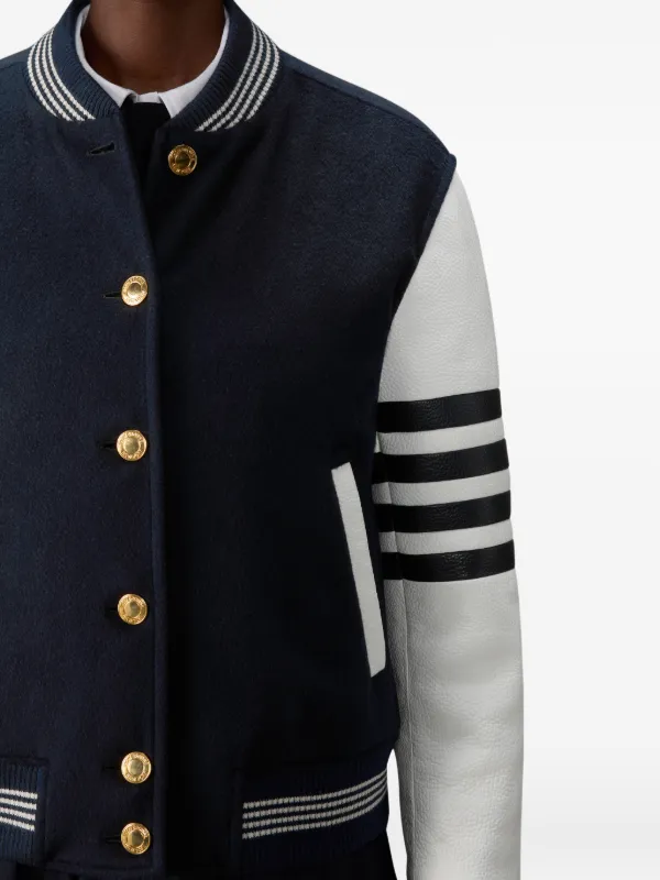 Thom Browne Cashmere And Leather Browne 65 Varsity Jacket | Blue