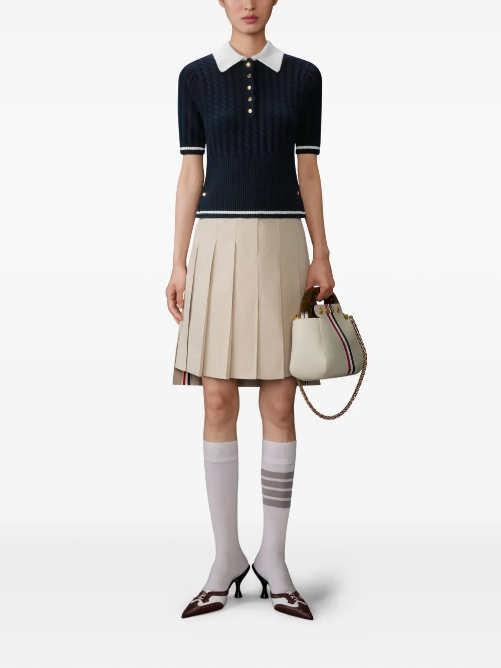  Thom Browne Cable-stitch Polo Shirt - Blue 
