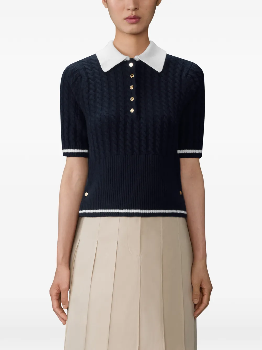  Thom Browne Cable-stitch Polo Shirt - Blue 