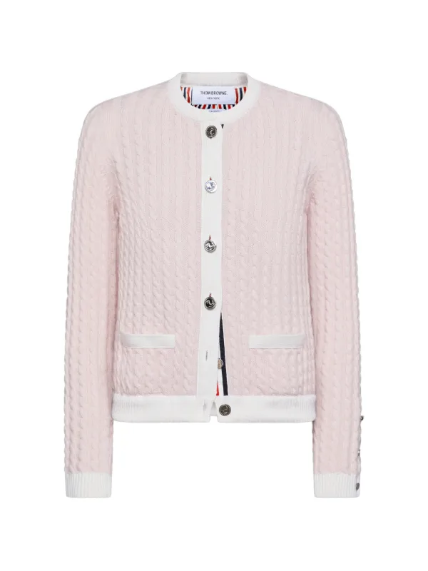Thom Browne Cashmere Baby Cable Stitch Cardigan in Pink
