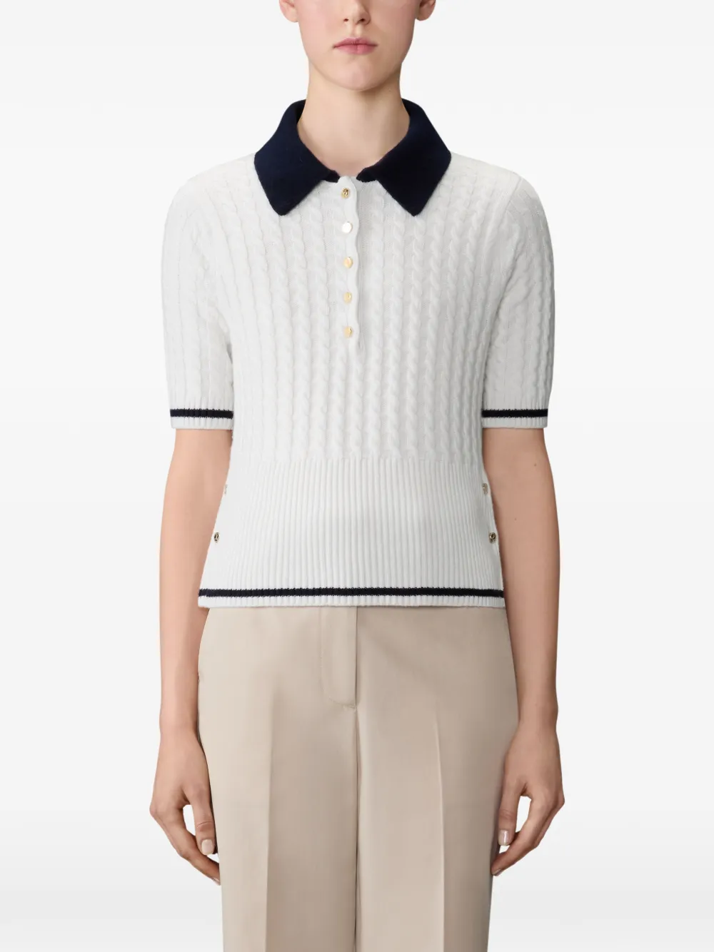  Thom Browne Cable-stitch Polo Shirt - White 