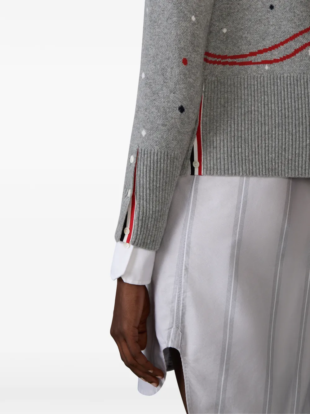 Thom Browne Hector Reindeer Intarsia Cardigan In Gray