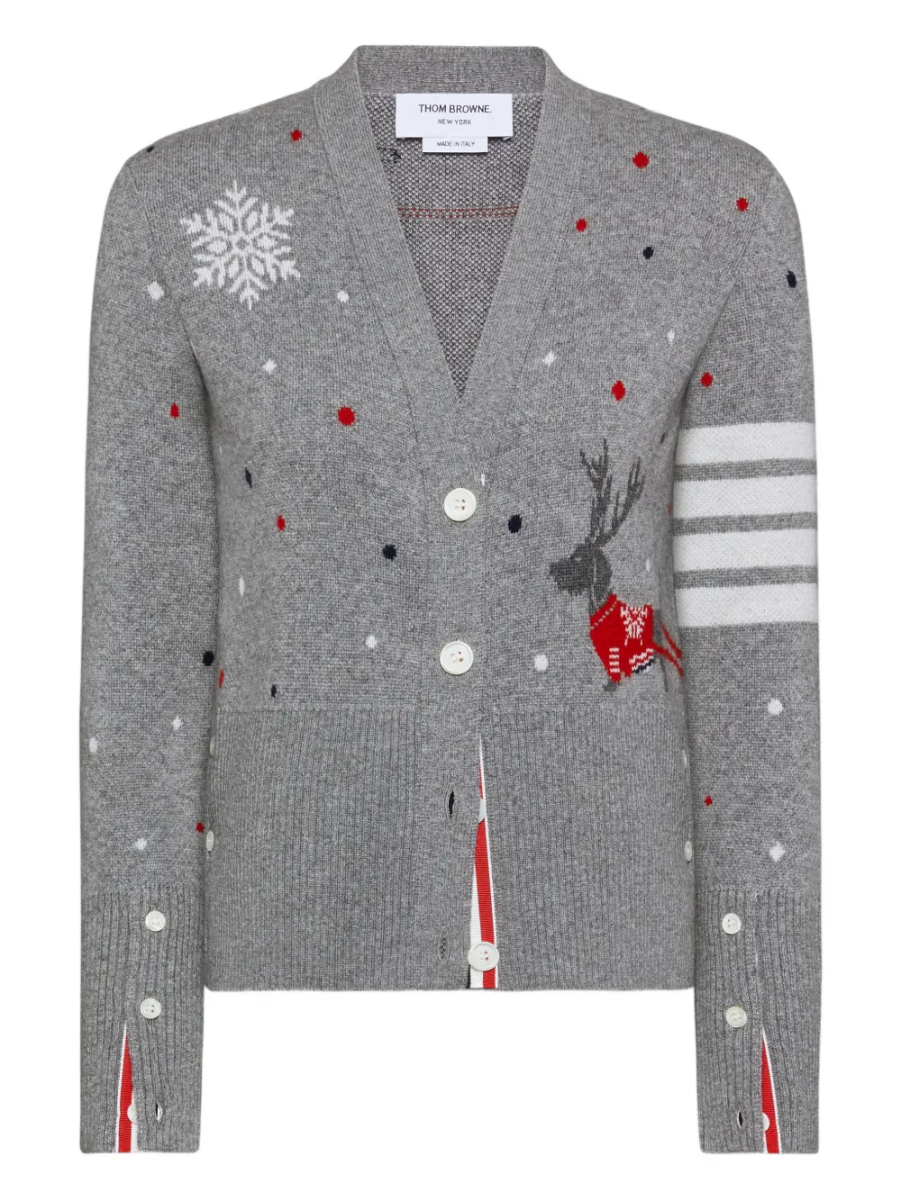 Thom+Browne+cardigan+Hector+Reindeer+en+intarsia+-+Gris