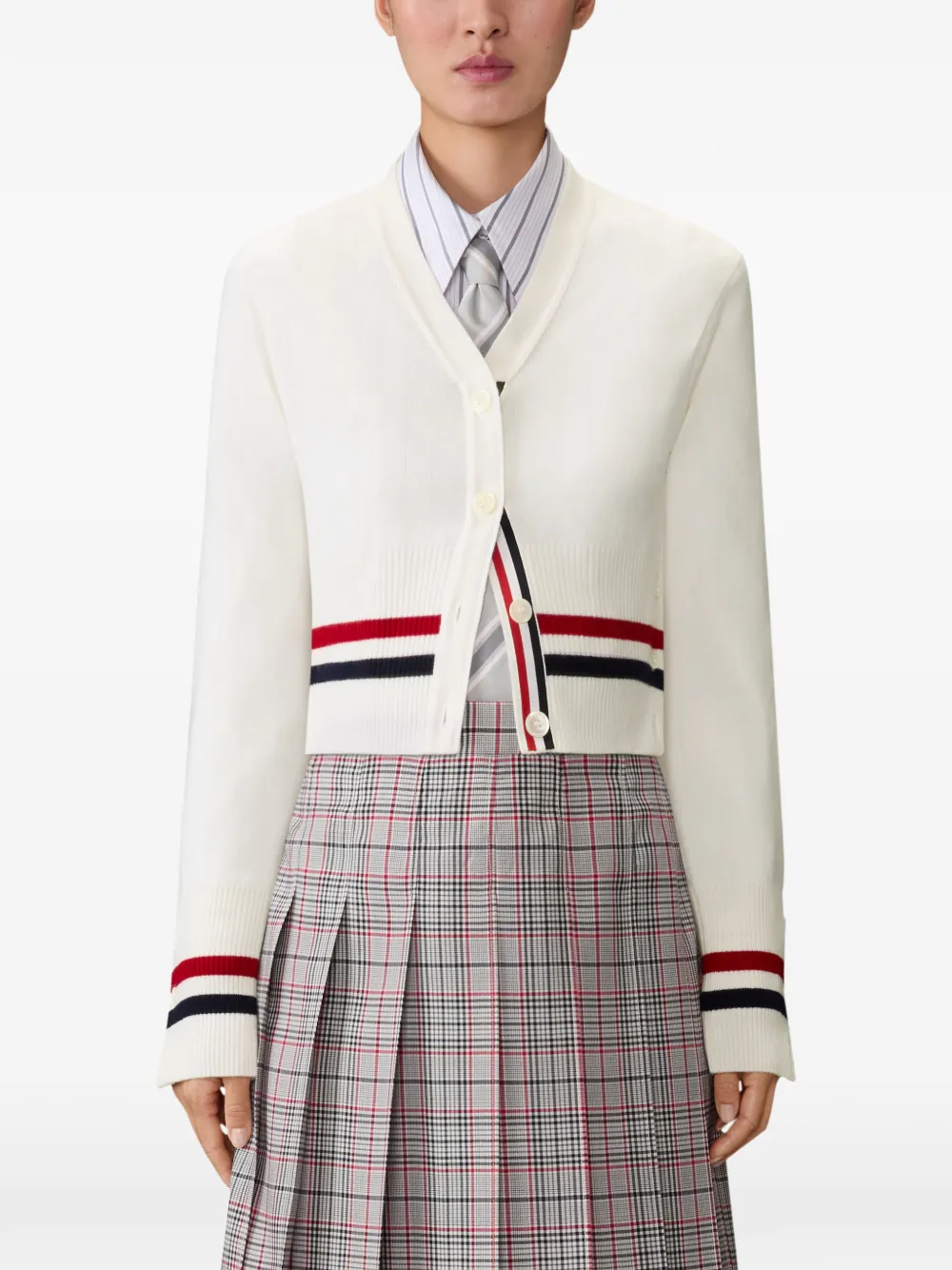  Thom Browne Rwb-stripe Cashmere Cardigan - White 