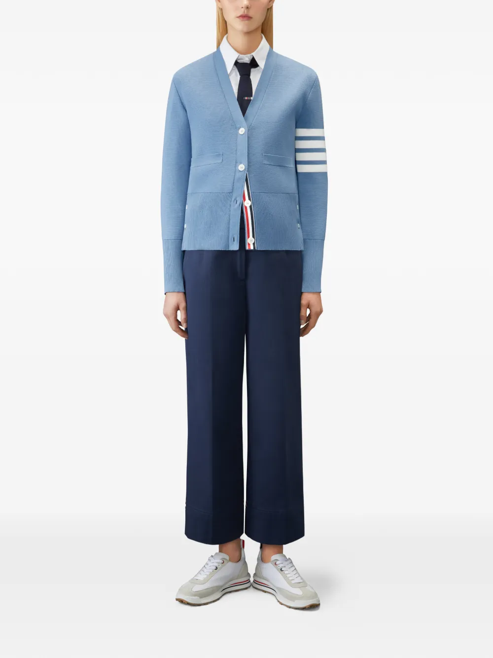 Thom Browne Milano vest met 4 strepen en V-hals Blauw