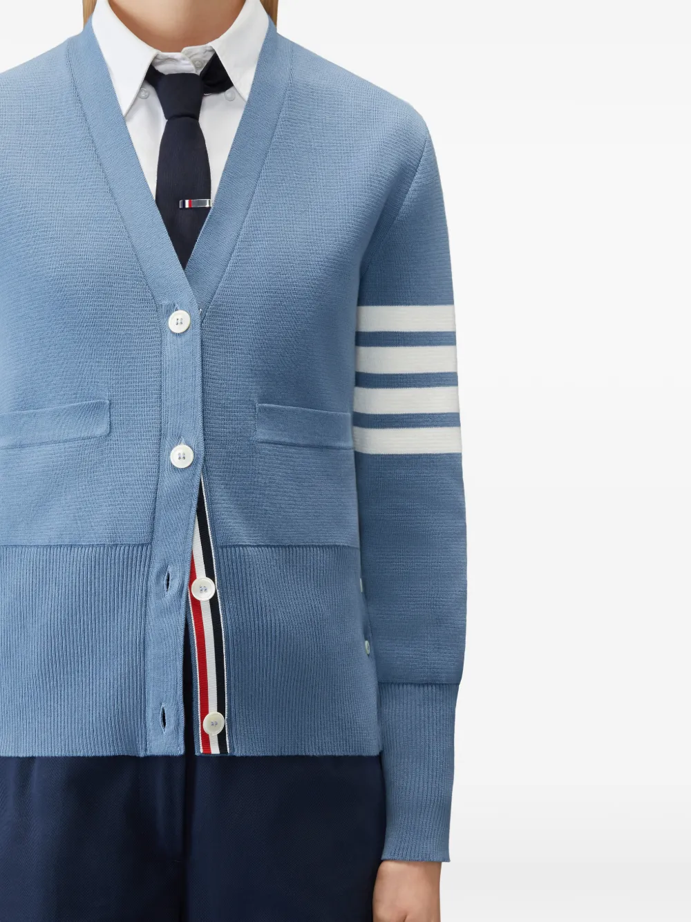 Thom Browne Milano vest met 4 strepen en V-hals Blauw