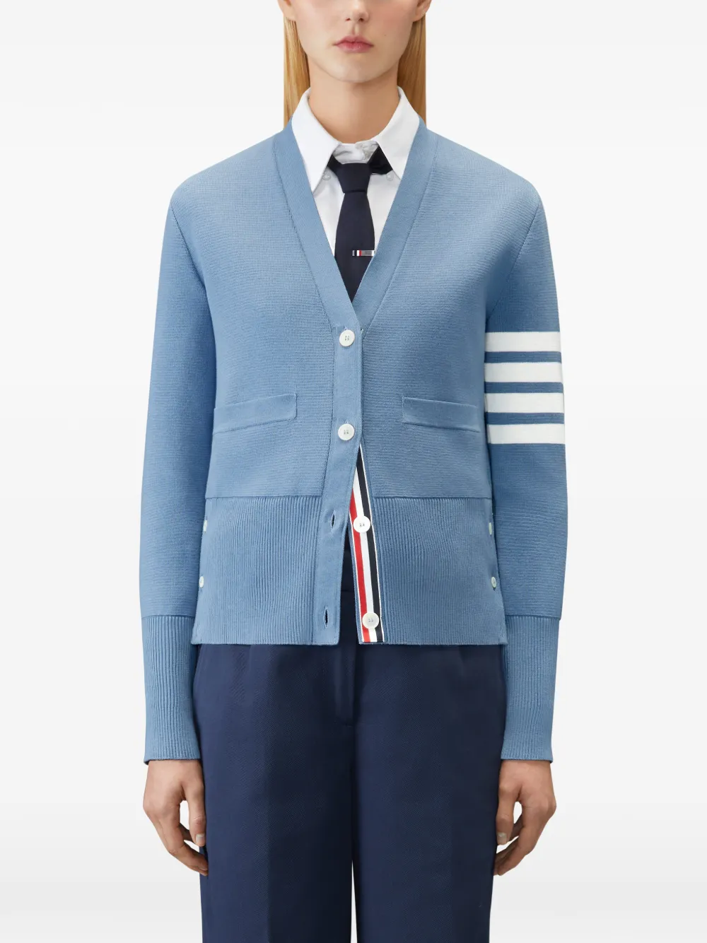Thom Browne Milano vest met 4 strepen en V-hals Blauw